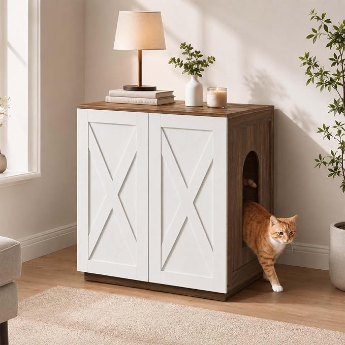 unipaws Cat Litter Box Enclosure for Self-Cleaning & Automatic Litter Boxes | Extra Large Cabinet with Charging Station, Wooden Dog Proof Hidden Cat House for Top Entry Litter Box - Image 6