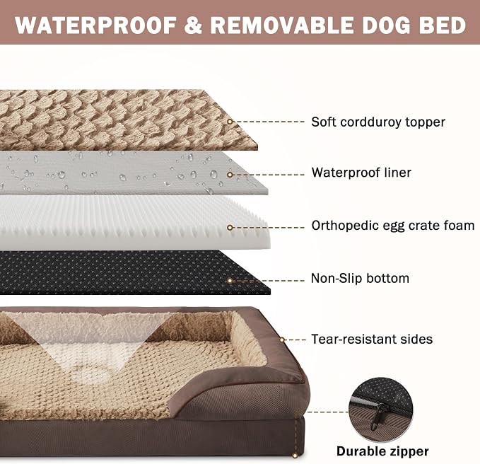 INVENHO Orthopedic Dog Bed for Large Dogs, Washable Waterproof, Egg-Crate Foam Dog Couch Bed with Washable Removable Cover, Waterproof Lining and Nonskid Bottom - Image 4