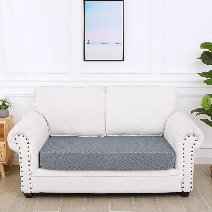 Smiry Waterproof Couch Cushion Covers, Non Slip Seat Cushion Covers | Stretch Jacquard Sectional Sofa Slipcover, Washable Elastic Furniture Protector for Pets, Kid, Medium, Light Grey - Image 5