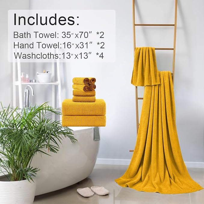 Hailea 8-Piece Yellow Bath Towels Set,2 Oversized Large Bath Towels Sheet,2 Hand Towels and 4 Washcloths - 600 GSM Soft Luxury Towel Set,Highly Absorbent Quick Dry Towel for Bathroom,Hotel and Spa - Image 6
