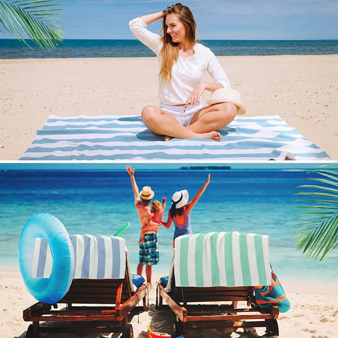 EBOOT 10 Pack Oversized Beach Towel Set Extra Large Pool Towels Microfiber Quick Dry Swim Blanket for Adult Women Men Face Hand Body Bath Travel Pool(Plain Color,36 x 72 Inch,Cabana Stripe) - Image 6