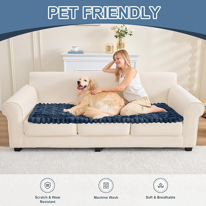Waterproof Dog Couch Cover, Non Slip Pet Sofa Protector, Thick Fuzzy Couch Cover for Dogs, Machine Washable Furniture Protector, Scratch Resistant Pet Couch Mat(Berlin Blue, 28" x 71"/70 x 180cm) - Image 8