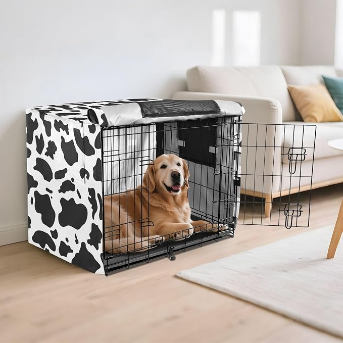 Dog Crate Cover Kennel Cover for Dog Cages Breathable for Wire Cage Indoor Outdoor Black White Cow Print - Image 6