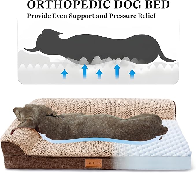 Orthopedic XL Dog Bed Large Sized Dog 42''X28'', Waterproof L Bolster Egg Crate Foam Big Pet Crate Beds with Washable Removable Cover, Non-Slip Soft Pet Couch Sleep Mat, Brown - Image 5