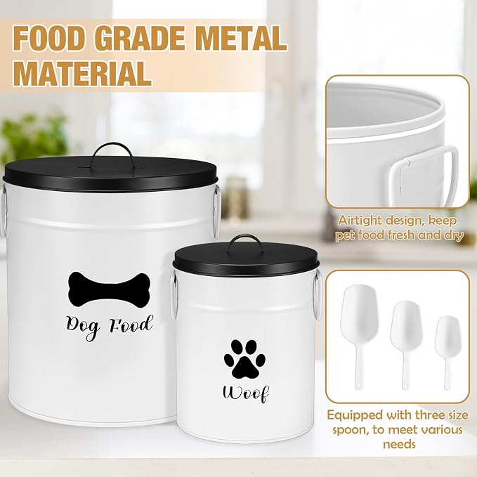 DoubleFill Extra Large 23+10 lb Metal Dog Food Storage Containers Set of 2 Airtight Dog Treat Snack Jars with Lids and Spoon Farm House Style Big Pet Cookie Jar for Kitchen Counter Gift - Image 3