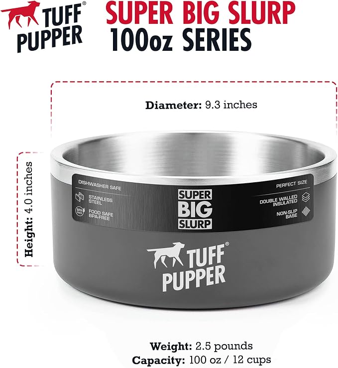 Tuff Pupper 100 oz Heavy Duty Insulated Stainless Steel Dog Bowl for Large Dogs, Non-Slip Base, Dishwasher Safe - Image 6