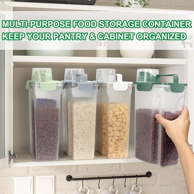 TBMax Pet Dog Cat Food Storage Containers 2 Pack 10 to 14 Lbs, Airtight Cat Food Dispenser with Large Spout & Portable Handle, Travel Dog Treat Storage Bin Bird Seed Container -Light Green/Light Grey - Image 6