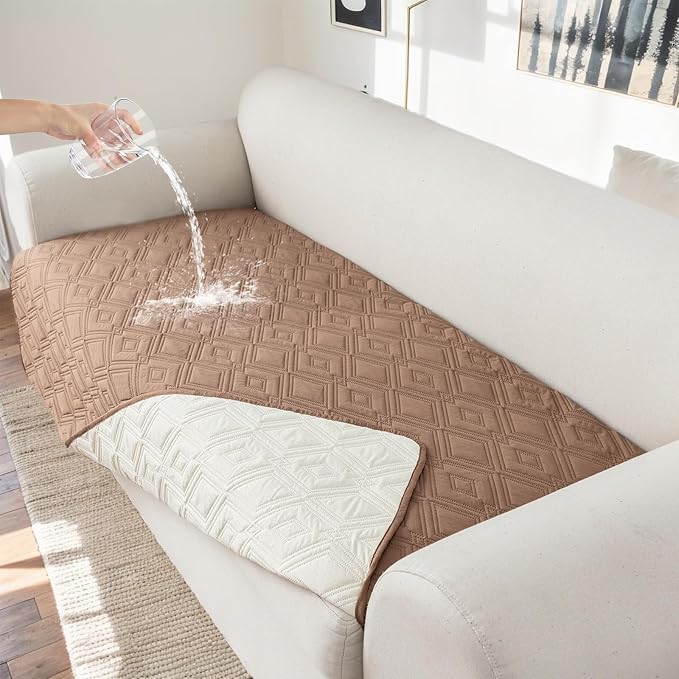 Genina 100% Waterproof Couch Cover for 3 Cushion Couch Sofa Cover for Dogs, Anti-Slip Sofa Covers Washable Couch Covers for Sectional Sofa L Shape for Pets Furniture Protector, 1 Piece (Camel, Sofa) by Genina