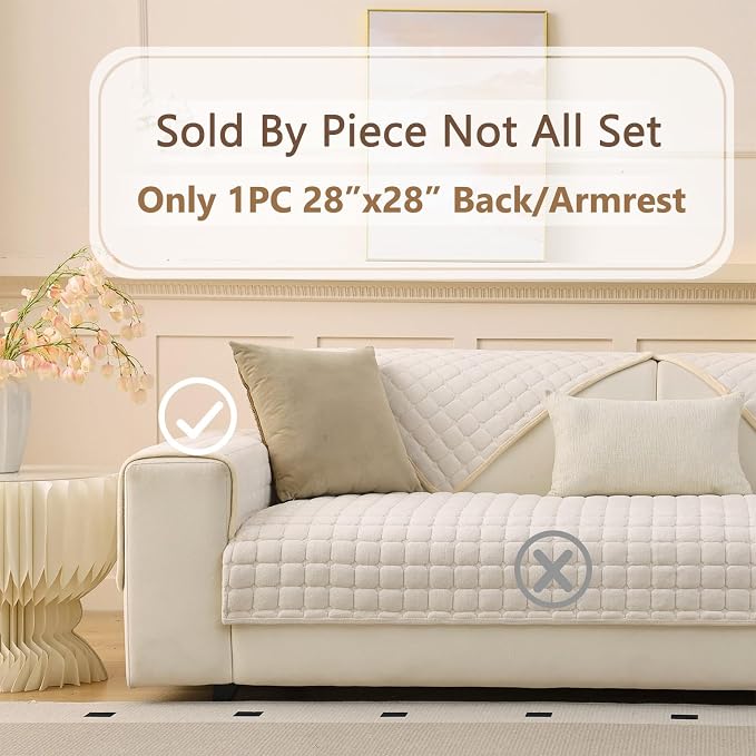 Plush Couch Cover for Dogs Washable, Non Slip Sofa Covers for Pets, Sectional Cushion Protector (28"x28", White) - Image 2