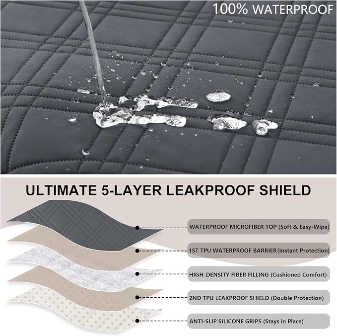 100% Waterproof Couch Cover for Dogs, Anti-Slip Washable Sofa Cover with Elastic Straps & Side Pockets, Durable Furniture Protector for Kids, Pets & Dogs (Armchair 23", Gray) - Image 2