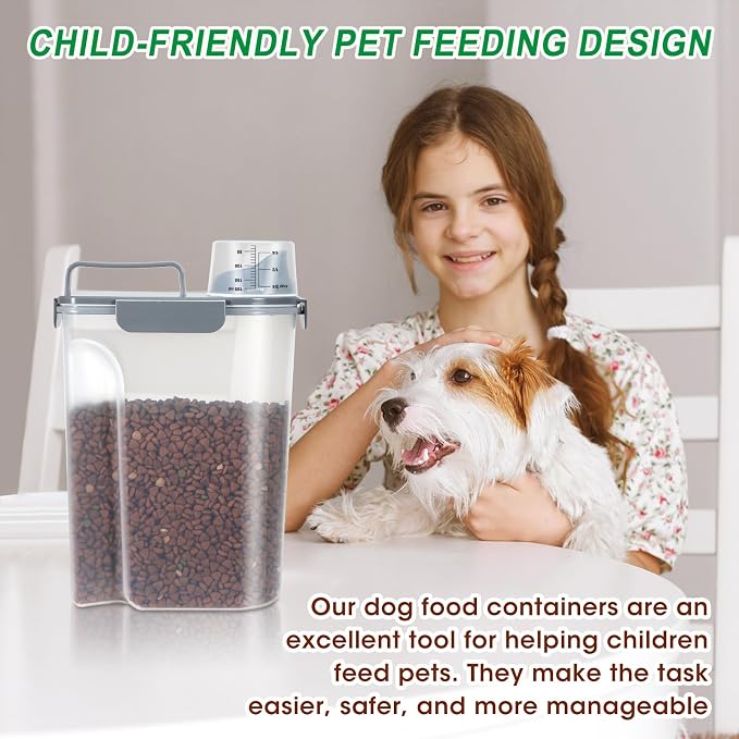 TBMax Pet Dog Cat Food Storage Containers 2 Pack 10 to 14 Lbs, Airtight Cat Food Dispenser with Large Spout & Portable Handle, Travel Dog Treat Storage Bin Bird Seed Container-Cyan+Dark - Image 4