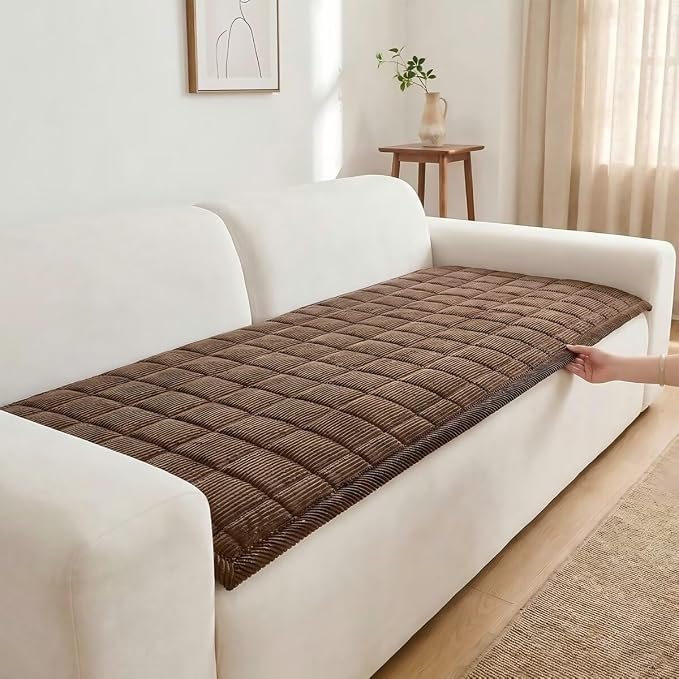 Couch Cover for Dogs Non-Slip Pet Couch Cover for Sofa Plush Protector | Non-Slip Backing, Machine Washable, Pet Friendly, Pet Hair & Scratch Protection, Sofa Cushion Protector（Brown, 27.6"×59.1") by WeavingComfortHome