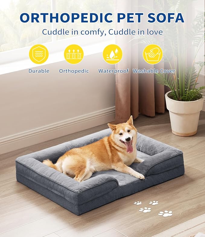 MADE 4 PETS Orthopedic Dog Bed for Large Dogs, Supportive Foam Big Large Pet Bed Sofa with Washable Removable Cover, Waterproof Dog Couch Bed, Non-Slip Bottom and Egg-Crate Foam, Grey - Image 5