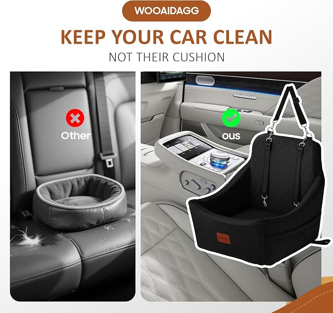 WOOAIDAGG Dog Car Seat for Medium Sized Dog,Pet Travel Car Bed with Seat Belt Channle,Fully Detachable and Washable Car Dog Seat with Adjustable Straps,3 Straps Easy to Install (Black) - Image 6