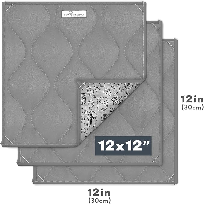 Paw Inspired Guinea Pig Cage Liner Pads | Washable Fleece Bedding, Waterproof Bottom | Super Absorbent Pee Pad or Pet Bed Mat for Guinea Pigs, Ferrets, Rabbits, Hamsters, Small Animals (12"x12", Gray) - Image 2