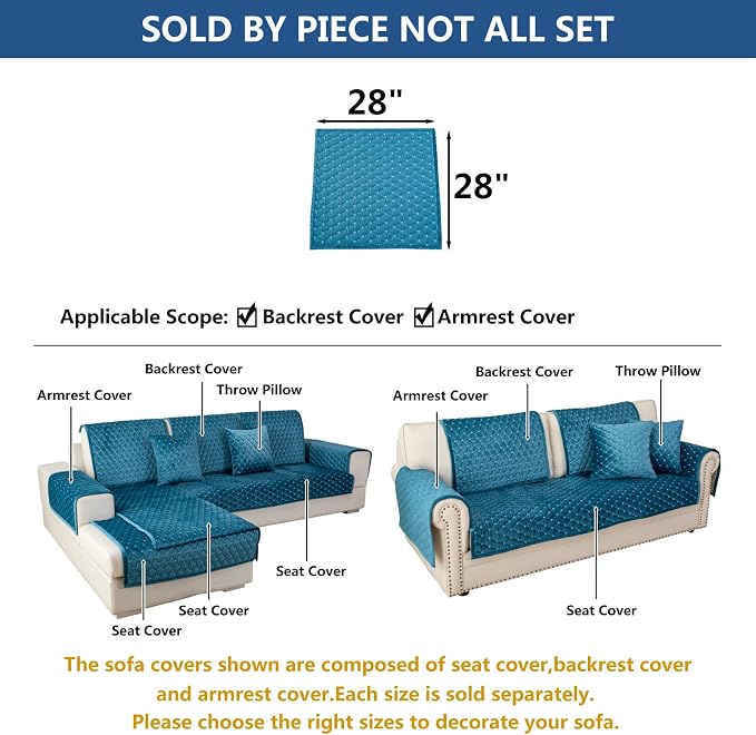 Eismodra Armrest Covers,Couch Cover,Sofa Cover,Backrest Covers,Anti-Slip Armchair Slipcovers for Dogs Cats Pet Loveseat Recliner Leather L Shaped,Blue 28 x 28 Inches (Only 1 Piece) - Image 5
