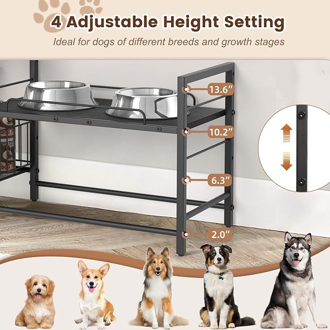 Lomivra Elevated Dog Bowls, Raised Dog Bowl Stand with Dog Toy Bin Basket Dog Food and Water Bowl Feeding Station, Lifted Dog Bowl Holder Cabinet with Pet Storage Organizer for Large Medium Small Dogs - Image 3