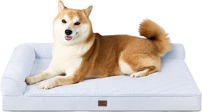 EHEYCIGA Memory Foam Dog Bed Large Size Dogs, Orthopedic Dog Bed Large with Washable Removable Cover, Waterproof Pet Sofa Couch with Nonskid Bottom, 36x27x6, Washblue by EHEYCIGA