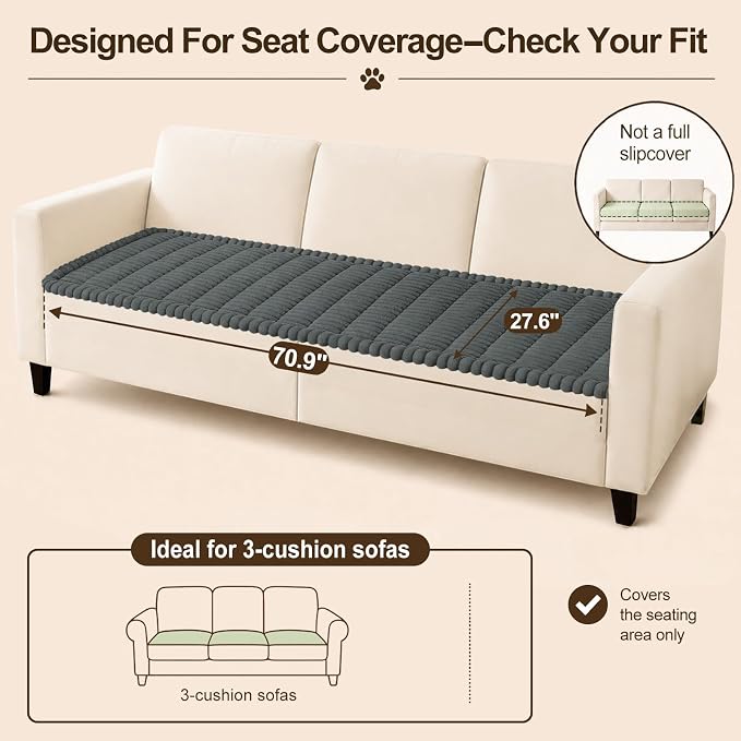 decorUhome Couch Cover for Dogs, Non Slip Fuzzy Thick Pet Sofa Protector | Pet Friendly, Machine Washable, Fits 3-Cushion Sofa, Protects Against Pet Hair & Daily Messes, Dark Grey, 27.6" x 70.9" - Image 10