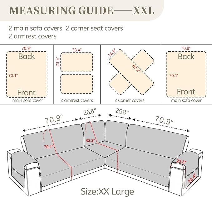 Sectional Couch Covers for Dogs 100% Waterproof Corner L Shaped Sofa Cover Pet Friendly Velvet Washable Anti Slip L Shape Modular Sofa Slipcover Protector with Pockets (Blue, XX-Large) - Image 2