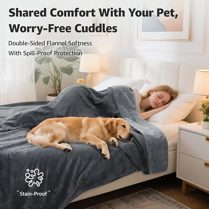LOOBANI Waterproof Blanket for Queen Bed, Reversible Soft Flannel, 80"x90" | Waterproof Dog Blankets for Large Dogs, Spill-Proof Couch Cover for Family Movie Nights, Camping, Travel, Noise Free, Grey - Image 2