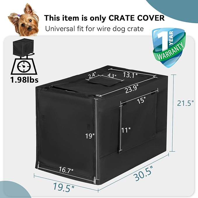 PETSFIT Crate Cover for Wire Dog Crate(30in/36inch/42inch), Single Door/Double Doors, Mesh Window, Flap On The Top and Back is Detachable, Dog Kennel Cover Black 30inch - Image 3