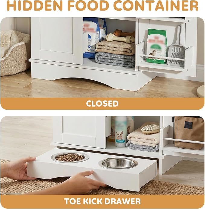 Dog Storage Cabinet with Bowls, Pet Food Storage Cabinet with Adjustable Shelves, Hidden Dog Feeding Station with Hooks, Letter Stickers, Pet Storage Organizer for Cats and Dogs - Image 4