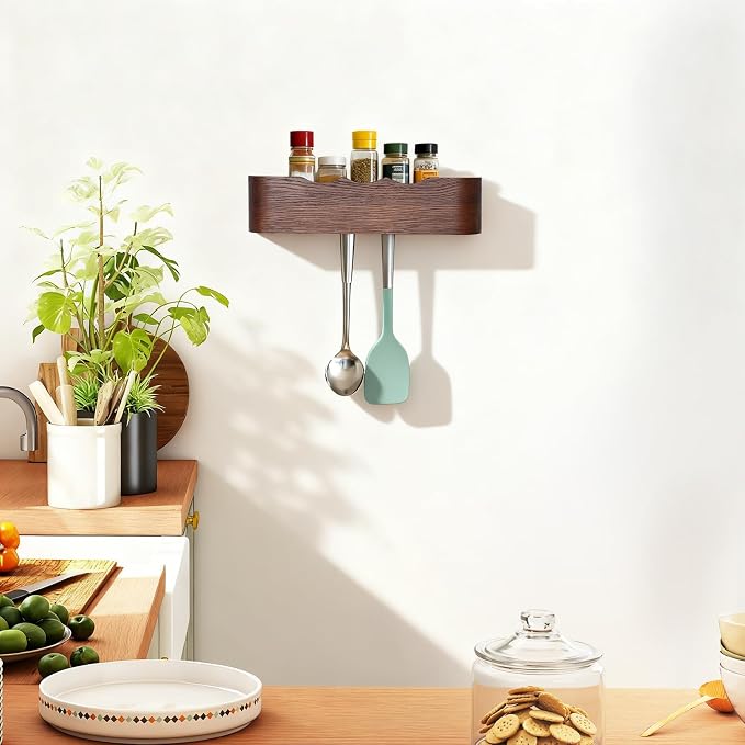 Coat Rack Wall Mount with Shelf Entryway Shelf Modern Key Holder Hanger Wall Shelves with Hidden Hooks for Hanging Towels Coats Hats Bags for Hallway Bathroom Bedroom(Wavy Walnut Color, 4 Hooks) - Image 7