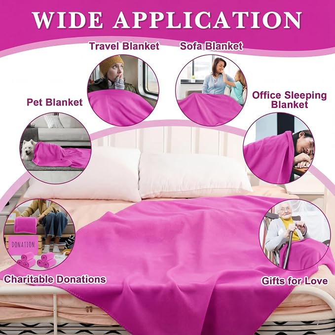 Newwiee 12 Pcs Bulk Fleece Throw Blankets 50'' x 60'' Oeko-tex Standard 100 Certified for Outdoor Wedding Guest Blankets Donation Homeless Sleepover Lap Pet Sofa, All Seasons Use (Rose) - Image 4
