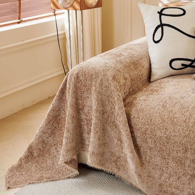 XL Khaki Couch Cover for Dogs Scratch Non Slip Chenille Sofa Cover | Wear & Tear Resistant Furniture Protector for Pets Dogs Cats, Suitable for Chairs, Loveseat, L-Shaped Sofas, Tassels Design - Image 3