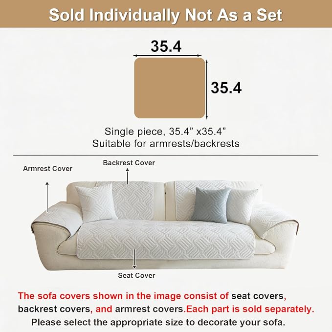 Velvet Couch Arm Rest Covers for Sofa Washable(35.4"x35.4") | Soft Sofa Cover for Armrest, No Shedding White Couch Covers, Pet Friendly Non Slip Couch Protector Cover for Dogs - Image 2
