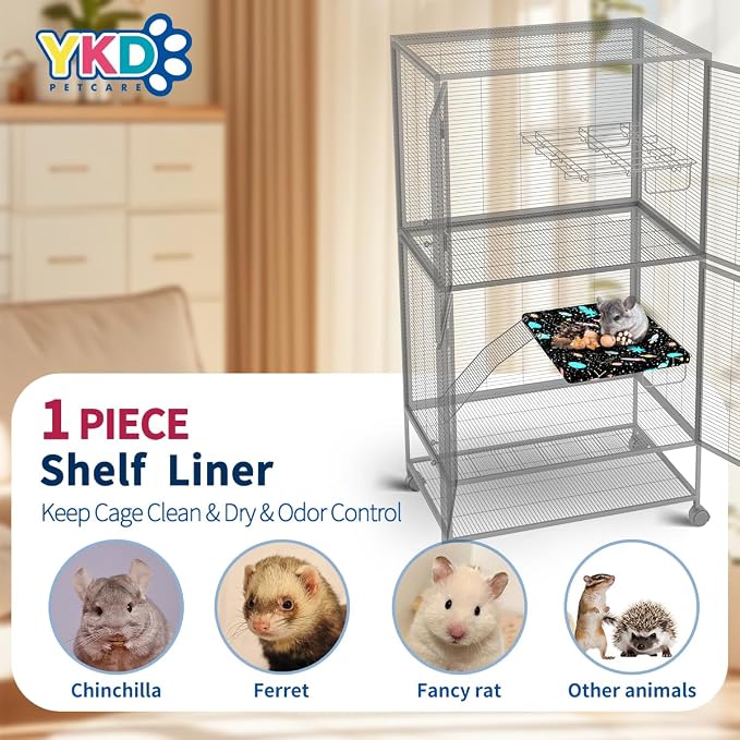 YKD Ferret Cage Liners for Ferret Nation & Critter Nation Cages | Waterproof Chinchilla Cage Accessories, Washable Bedding, for Ferrets, Chinchillas, Rats (Black, Shelf Liner) - Image 2