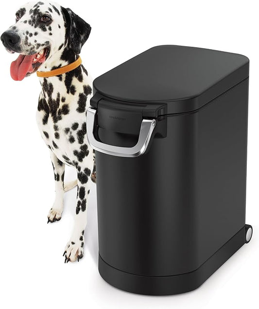 simplehuman 25 Liter, 27 lb / 12.2 kg Medium Pet Food Storage Container for Dog Food, Cat Food, and Bird Feed, Alloy Steel, Matte Black by Unknown
