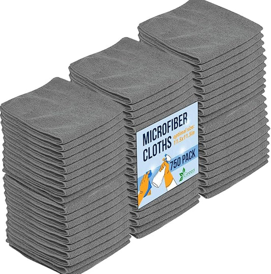 GREEN LIFESTYLE Chamois Cloth, Microfiber Cleaning Cloth 750 Pack, Borderless Towels Cleaning, Car Microfiber Towel, Drying Car Wash Towels (11.5" x 11.5", Grey) by GreenLifeStyle