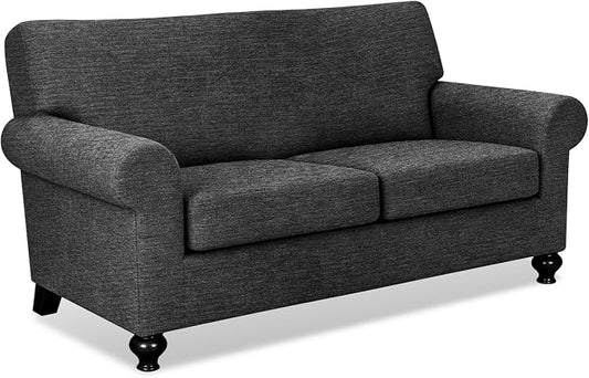 URBANLIFE 3-Piece Stretch Sofa Covers for 2 Cushion Couch, Charcoal Gray | Super fitted spandex slipcovers for couches. Non-slip elastic bottom. Machine washable furniture protector for kids & pets. by URBANLIFE