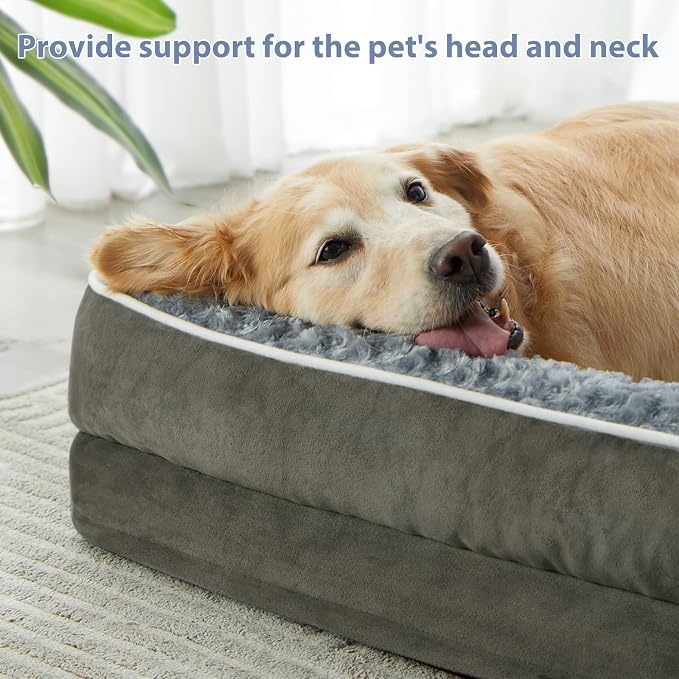 BFPETHOME Orthopedic Washable Dog Bed, Sleeping Couch for Large Senior Dogs | 36x27 Inch Deluxe Plush Rose Velvet Washable Cover, Egg Crate Foam Support, Waterproof Lining, Non-Slip Bottom, Senior Dogs - Image 2