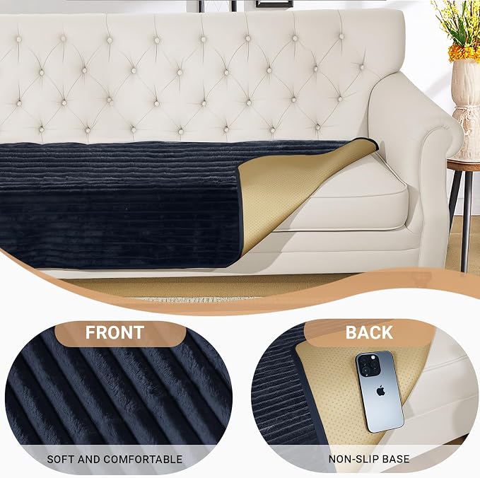 NAISI Couch Covers for Dogs Waterproof Flannel Striped Sofa Cover Pet Friendly Washable Dog Mat for Couch Anti Slip Sectional Sofa Slipcover Protector(1pc/35"x 82",Dark Navy) - Image 6