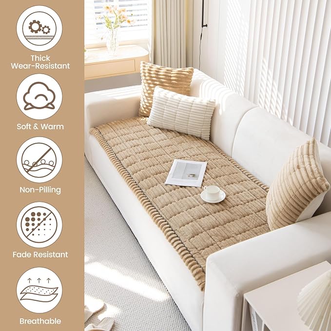 OTOB Couch Covers for Dogs Washable, Non Slip Loveseat Pet Sofa Protector | Coffee, 23.6" x 47.2", Soft Fuzzy Plush, All Seasons, Pet Friendly Furniture Protector, Breathable, Thick Wear-Resistant - Image 3