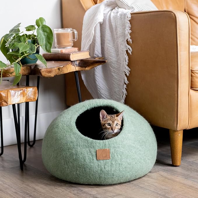 Handcrafted Wool Cat Cave Bed - Perfect Hideaway for Your Feline Friend - Quiet/Warm for Sleeping & Relaxing - Love Your Pet Dog or Cat - 100% Organic Felt - Ethically Sourced (Eucalyptus) - Image 2