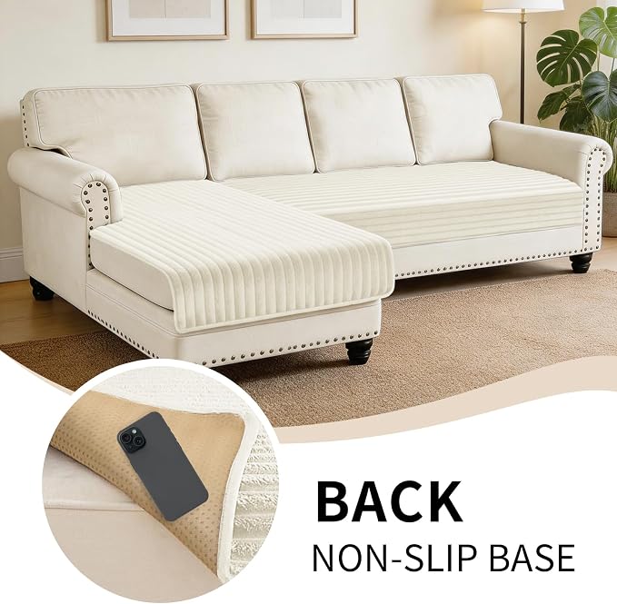 100% Waterproof Couch Covers for Sectional Sofa, Washable Couch Cover, L Shaped Couch Cover for Dogs, Non Slip 2 Pieces Sofa Cover Pet Friendly, 35"x63"+35"x70.9"- Off-White - Image 5