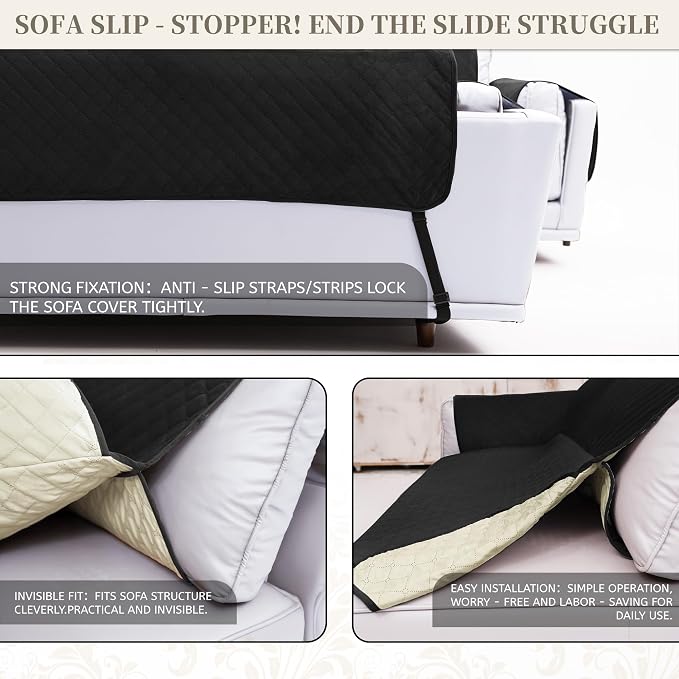 Sectional Couch Covers for Dogs 100% Waterproof Corner L Shaped Sofa Cover Pet Friendly Velvet Washable Anti Slip L Shape Modular Sofa Slipcover Protector with Pockets (Black, XL Plus) - Image 5