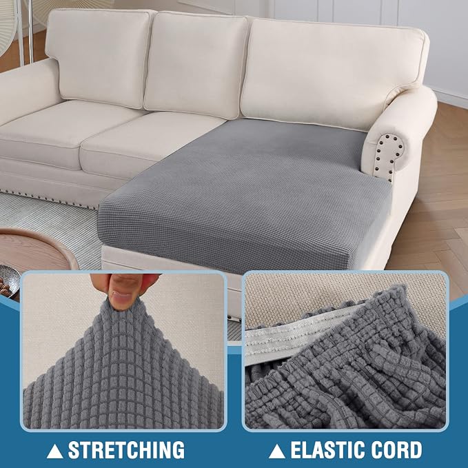 H.VERSAILTEX Sectional Couch Covers 1 Piece Chaise Slipcover L Shape Separate Cushion Couch Cover for Both Left/Right Sectional Couch (Seat Only: 1 Chaises, Dove) - Image 6