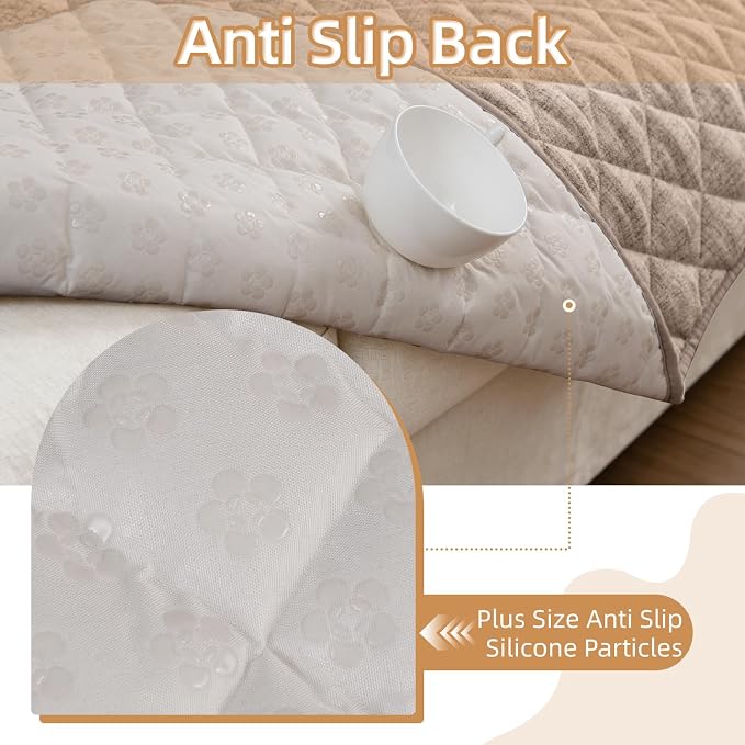 Dog Couch Cover for Sofa 100% Waterproof Faux Linen Sofa Covers for 3 Cushion Couch Washable Pet Friendly Sofa Slipcovers Non Slip Quilted Furniture Seat Protector (27.6x83 in, Khaki) - Image 4