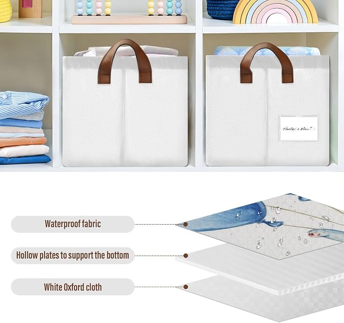 Cute Baby Elephant with Blue Balloon Storage Basket with Labels&Handles Rectangular Waterproof Nursery Storage Bins Collapsible Shelf Organizer Baskets for Kids Books Cloth Gift Basket Toys Laundry - Image 5