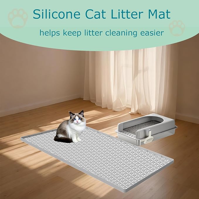 Cat Litter Mat for Litter Box, Silicone Large Cat Litter Trapping Mat - 51.2x25.6 in, Waterproof & Non-Slip, Durable & Easy Clean, Light Gray - Image 4