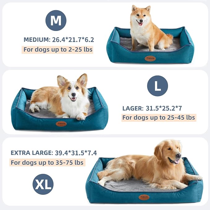 Tidore Orthopedic Dog Beds for Medium Dogs, Durable Egg Crate Foam Sofa Dog Bed wit Washable Removable Cover,Waterproof Lining,Pet Bed for Large Dogs (Peacock Blue, 26.4" L x 21.7" W x 6.2" Th) - Image 3
