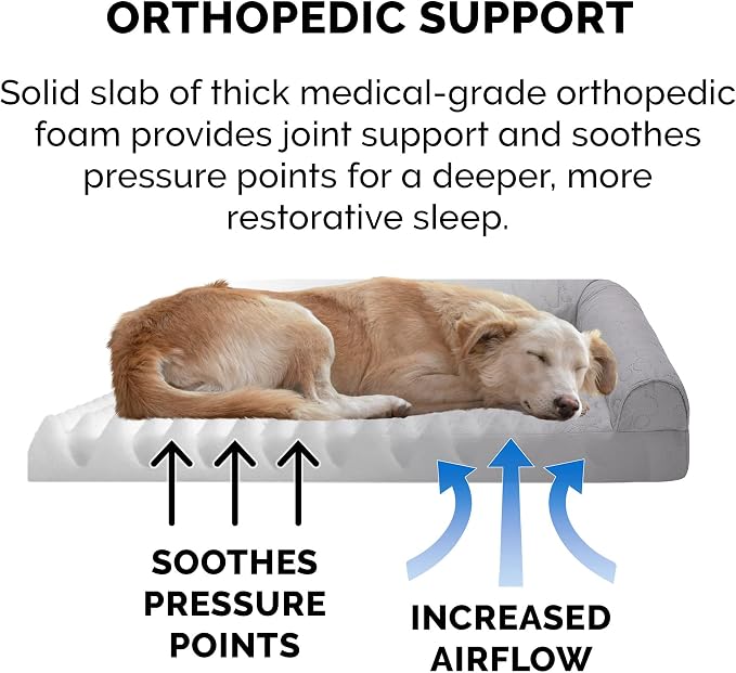 Furhaven Orthopedic Dog Bed for Large Dogs w/ Removable Bolsters & Washable Cover, For Dogs Up to 95 lbs - Pinsonic Quilted Paw L Shaped Chaise - Titanium, Jumbo/XL - Image 5