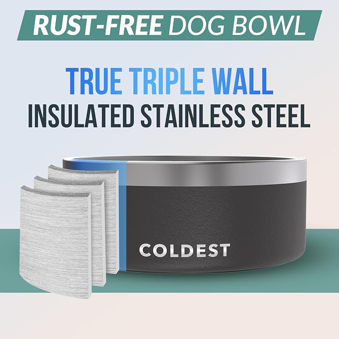 Coldest Dog Bowl - Anti Rust Metal, Non Slip, 3 Layers Insulated Stainless Steel Dog Bowls - Spill Proof & Heavy Duty - Water Bowl for Dogs, Cats & Pets, Dish Washer Safe (100 oz, Stealth Black) - Image 3