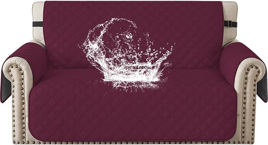 Waterproof Loveseat Covers for 2 Cushion Couch, Sofa Covers for Pets Washable with Side Pockets, Non Slip Couch Covers for Dogs, Dog Couch Cover with Elastic Straps (Loveseat, Burgundy) by CYCMACOHOME