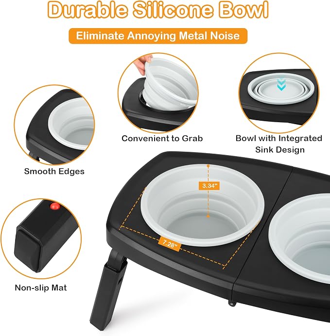 Adjustable Elevated Dog Bowls Stand – 4-Level Height Portable Feeder with Collapsible Silicone Bowls, Non-Slip Base for Medium & Large Dogs – Travel Dog Bowl & Water Dish - Image 4